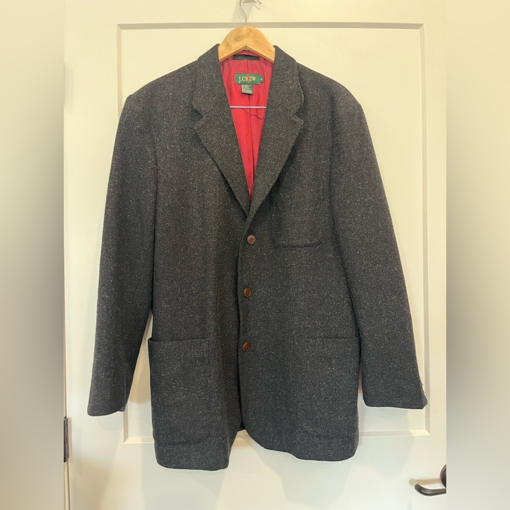 J.Crew Men's Wool Mohair Blend Dark Gray Three-Button Blazer Jacket Academia L